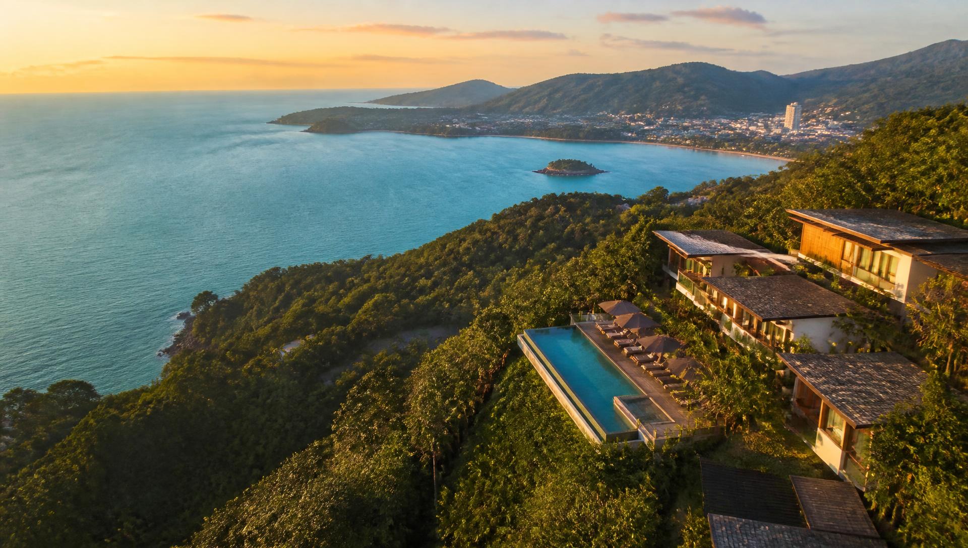 Sea Hills Resort from the air, above Patong bay