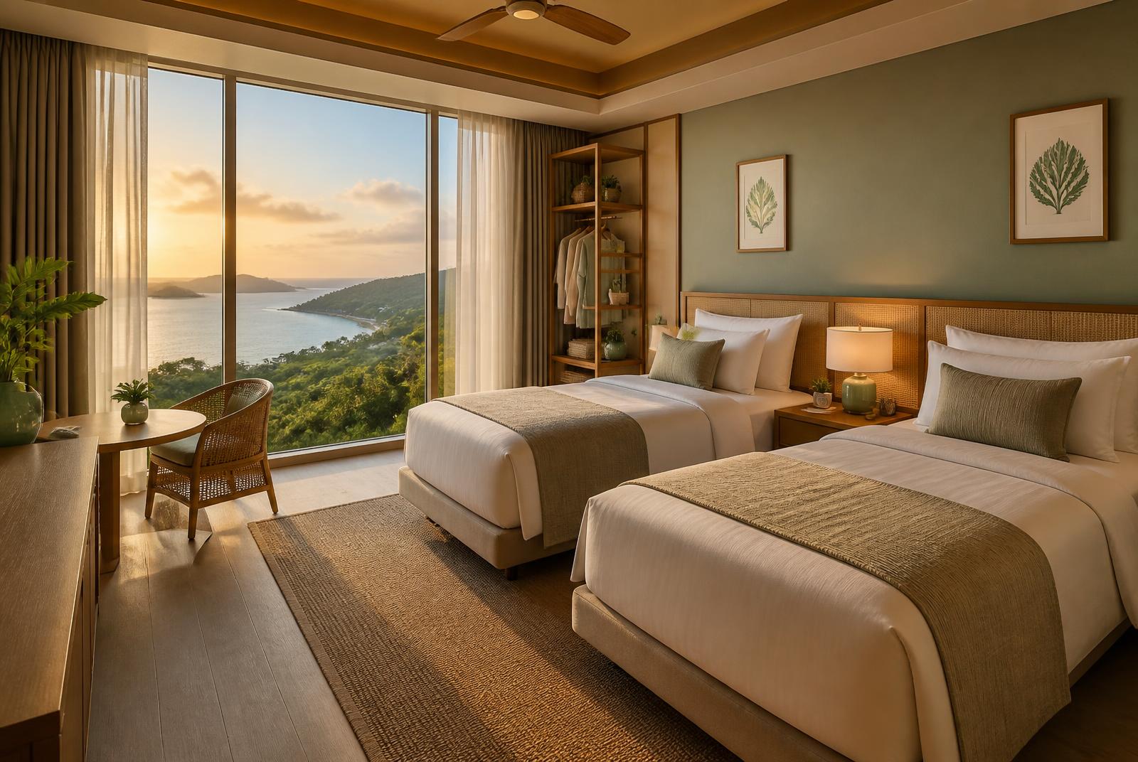 Deluxe Twin Room at Sea Hills Resort — Top-floor sea view, twin beds