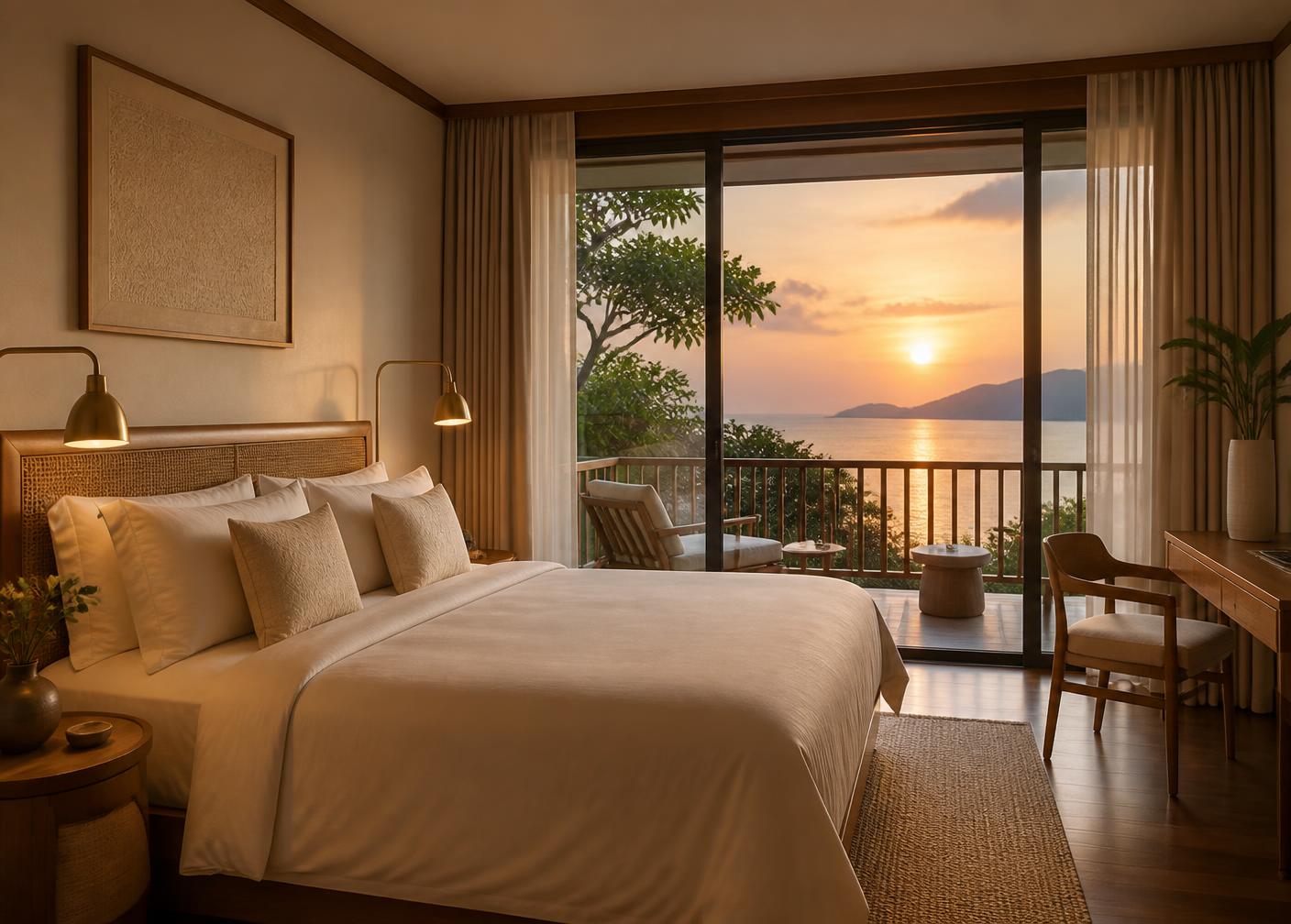 The King Suite at Sea Hills Resort — Top-floor panorama, sunset-facing